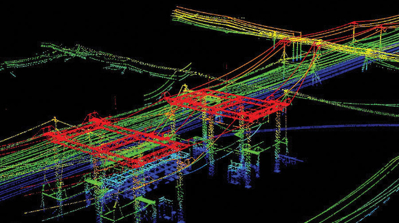 Lidar picture of power lines during industrial inspection